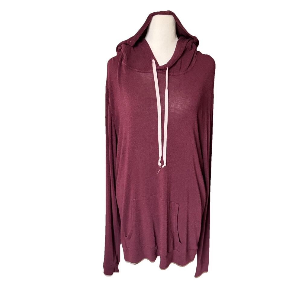 Brandy Melville Womens One Size Hoodie Thin Sweater Maroon Hooded Oversized Big